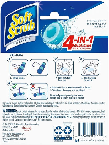 Soft Scrub 4-in-1 Rim Hanger Toilet Bowl Cleaner,Sapphire Waters,(Pack of 12)