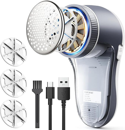 POPCHOSE Fabric Shaver, Lint Shaver for Clothing, Electric Lint Remover with 6-Leaf Blades, Sweater Shavers to Remove Pilling, Clothes Shaver for Couch, Furniture, Fuzz, Lint Ball, USB Rechargeable