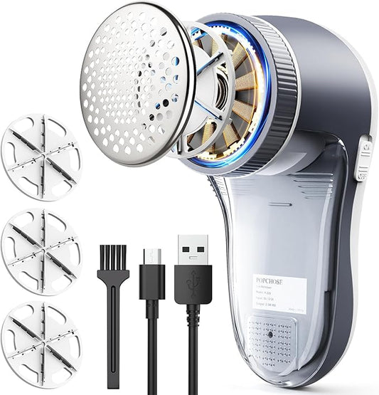 POPCHOSE Fabric Shaver, Lint Shaver for Clothing, Electric Lint Remover with 6-Leaf Blades, Sweater Shavers to Remove Pilling, Clothes Shaver for Couch, Furniture, Fuzz, Lint Ball, USB Rechargeable