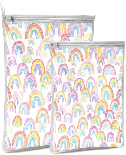 Mesh Laundry Bags Lingerie Bags for Washing Delicates 2 PCS Durable Wash Bag with Zipper Small and Medium Washable Gradient Cute Rainbows