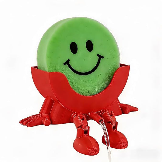 Cute Hanging Sponge Holder, Drainable Kitchen Sink Organizer, Scrub Sponge Stand Storage Rack with Smiley Design, Sink Accessories (Red)