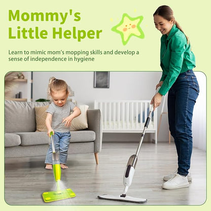 Kids Spray Mop, Fun & Functional Toddler Mop Cleaning Set,Real Working Mini Mop, Pretend Play Toy –Includes Spray Bottle,Washable Microfiber Pads, Montessori Kids Cleaning Toy Set -Green