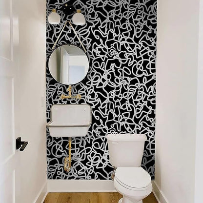 Ismoon 17.3"x393" Peel and Stick Wallpaper Black and White Contact Paper Black Modern Striped Removable Self-Adhesive Wall Paper Renter Friendly Wallpaper for Bathroom Bedroom Cabinets Decor Vinyl