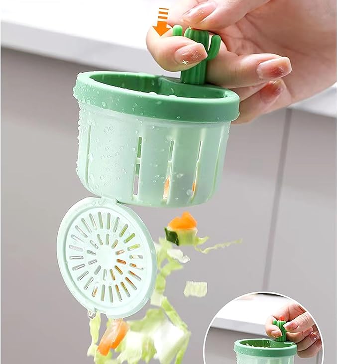 2 Pcs 3 Inch Diameter Kitchen Washbasin Sink Drain, Green Cactus Design Food Residue Collector Open with Just One Press(Green)