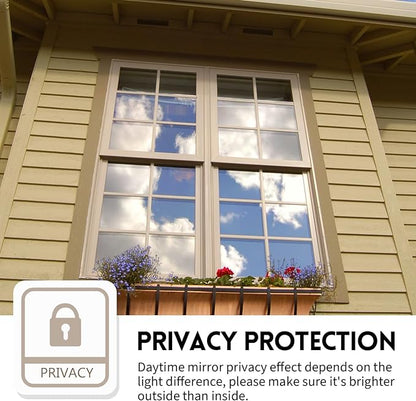 KESPEN Window Film One Way Daytime Privacy Static Cling Heat Control Glass Window Tint Mirror House Film, Black-Silver, 35.4 Inch X 32.8 Feet