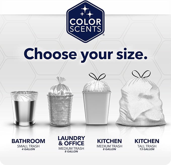 Color Scents Tall Kitchen Trash Bags - 13 Gallon, 20 Bags (1 Pack of 20 Bags), Drawstring - White bag in Lavender + Sage Scent with Microban