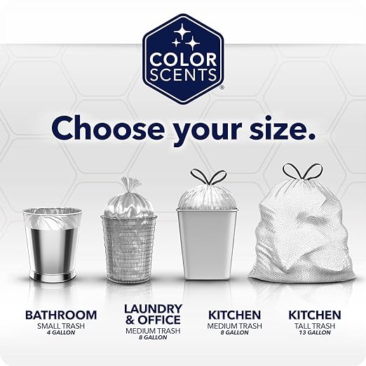 Color Scents Medium Trash Bags - 8 Gallon, 45 Bags (1 Pack of 45 Bags) Twist Tie - Blue in Fresh Air Scent with Microban
