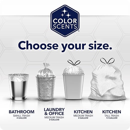 Color Scents Tall Kitchen Trash Bags -13 Gallon, 160 Total Bags (8 Packs of 20 Count), Drawstring - Silver bag in Simply Clean Scent with Microban