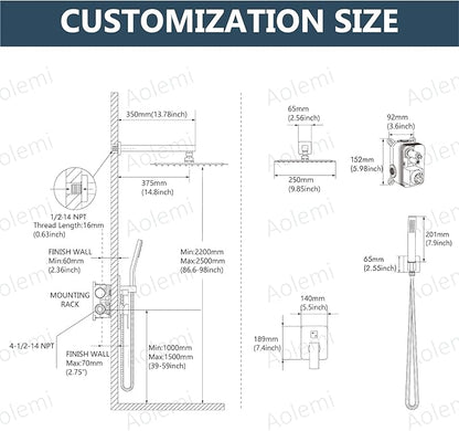 Aolemi Shower Faucet Set Rain Shower System with Handheld Spray Bathroom Shower Combo Rough-in Valve and Shower Trim Kit Included Brushed Gold 10 Inch Wall Mount Shower Head
