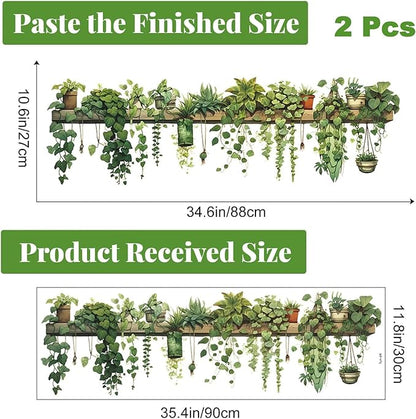 Nature Green Plants Peel and Stick Wall Decals Wallpaper Removable Wall Decals Shelves Green Plants Vinyl Art Stickers & Murals for Living Room Kitchen Bathroom Decoration (2pcs A)