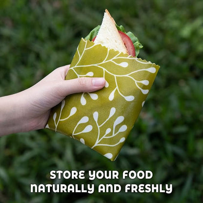 Akeeko Reusable Beeswax Food Wraps - Assorted 9 Packs, Reusable, Plastic-Free Food Storage, 5 Small, 2 Medium, 1 Large, 1 Extra Large Wraps with Abstract Curves Pattern