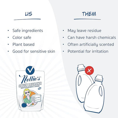 Nellie’s Oxygen Brightener –Powder Stain Remover for Laundry – Brightens Whites, Protects Colors – Bleach-Free, Septic-Safe (50 Scoops) - Made in Canada