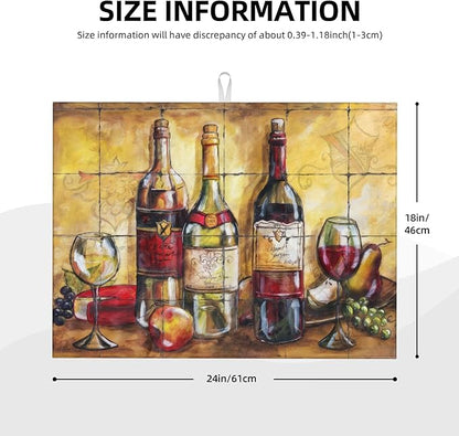 Retro Wine Drinks Pattern Dish Drying Mats for Kitchen Counter, Absorbent Reversible Microfiber Dish Drying Pad, Multi-Use Large Drying Mat Coffee Bar Accessories 18"x24"