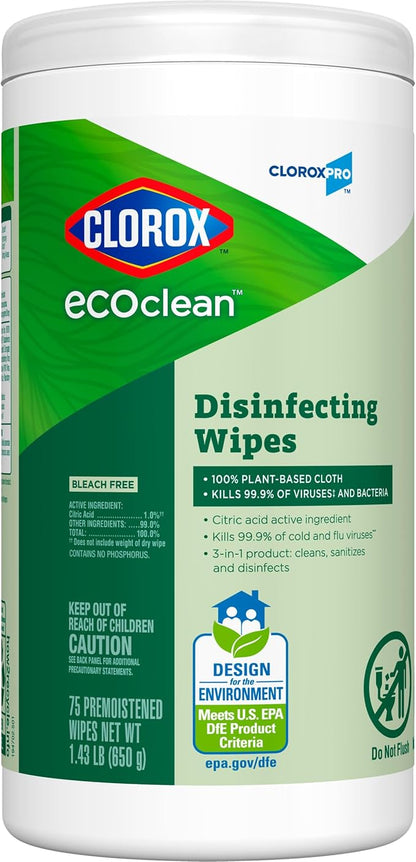 CloroxPro Clorox EcoClean Disinfecting Wipes, 75 Count, Pack of 3