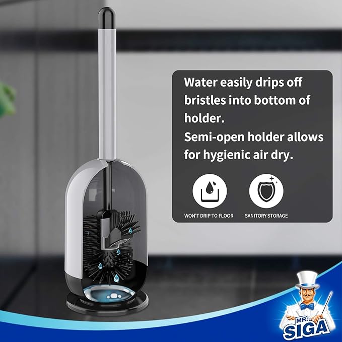MR.SIGA Soft Bristle Toilet Brush with Holder, Gray & Black, 1Pack