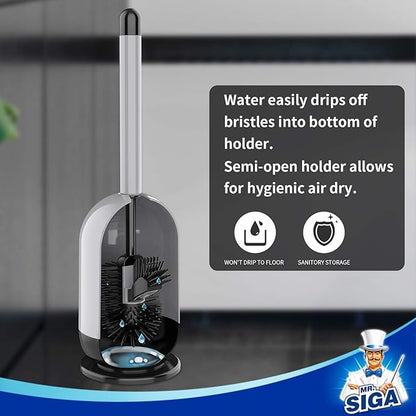 MR.SIGA Soft Bristle Toilet Brush with Holder, Gray & Black, 1Pack
