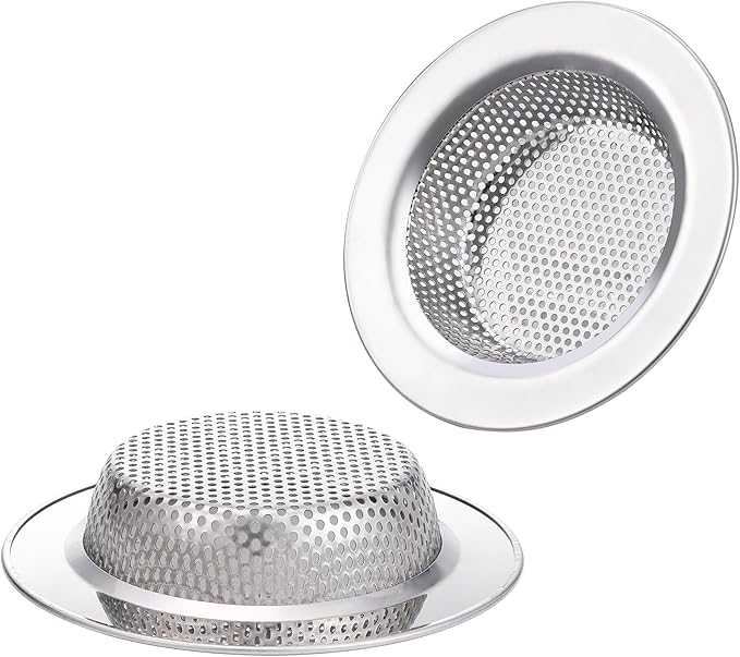 2pcs Kitchen Sink Strainer Stainless Steel, Kitchen Sink Drain Strainer, Sink Strainer, Sink Food Catcher, Upgraded Double-Layer Safe Design Large Wide Rim 4.5" Diameter