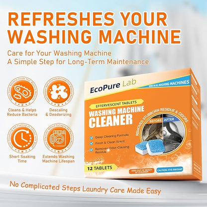 Washing Machine Cleaner Tablets 12 Pack, Deep Removes Residue, Grime and Odors,Washer Machine Cleaner for Front and Top Loader Washer Machines,6 Month Supply (1 PACK)