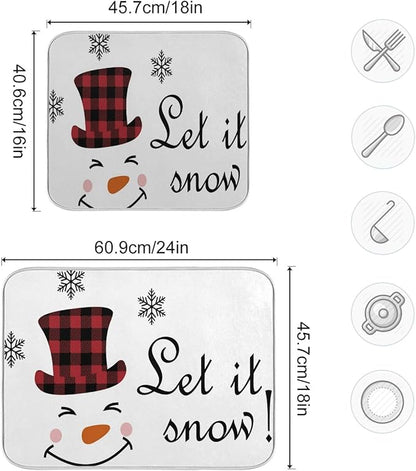 Super Absorbent Dish Drying Mat, Microfiber Fast-Drying Dish Mat, 24" x 18", Kitchen Dish Drying Pad, Watercolor Cute Christmas Winter Snowman
