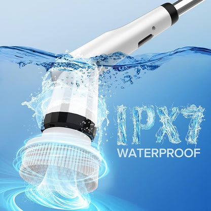 Electric Spin Scrubber, Dreazu IPX7 Shower Scrubber with 7 Replaceable Brush Heads & Retractable Handle, 2-Speed Adjustable Shower Cleaner for Bathroom,Toilet, Bathtub, Kitchen, Tile Floors