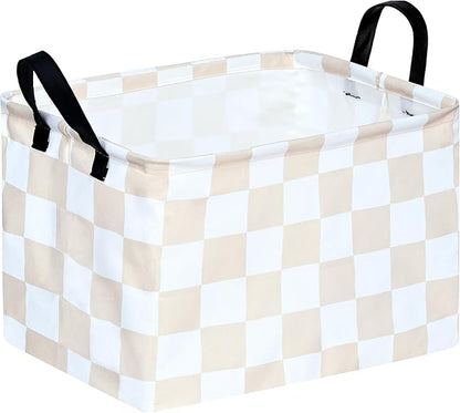 MAIZMZ Beige Check Storage Basket Baby Toys Organizer Bins Decorative Gifts Bakset Waterproof Nursery Hamper Women Storage Cube Kids Laundry Basket for Home/Dorm/Kitchen/Pet/Office/Closet/Shelf/