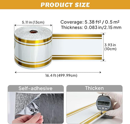 Peel and Stick Wallpaper Borders with Mirror Finish, 3.93”x196.8” PVC+XPE Self-Adhesive Wall Trim for Bathroom & Kitchen Wall Decor, Waterproof, 1 Roll