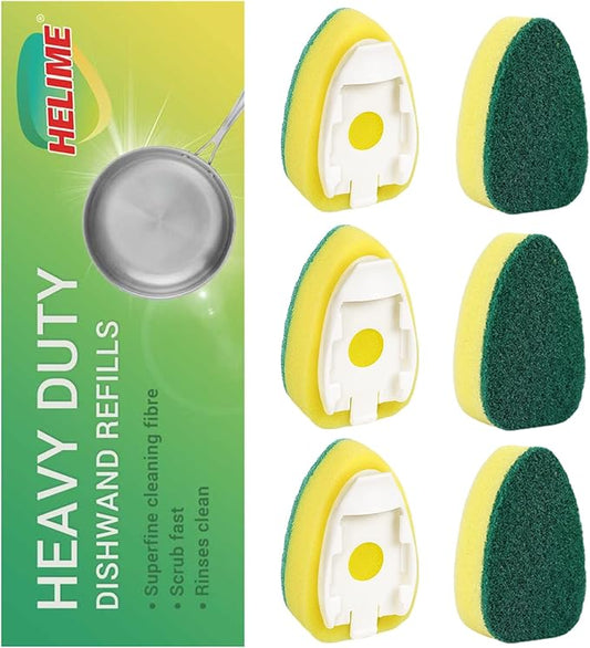 Dishwand Refills Sponges Heads - Non Scratch Dish Wand Refill Replacement, Heavy Duty Scrub Dots Brushes Dispenser, Soap Dispensing Scrubbers, Dishwashing Cleaner Supplies Kitchen Sink Dishwasher Tool