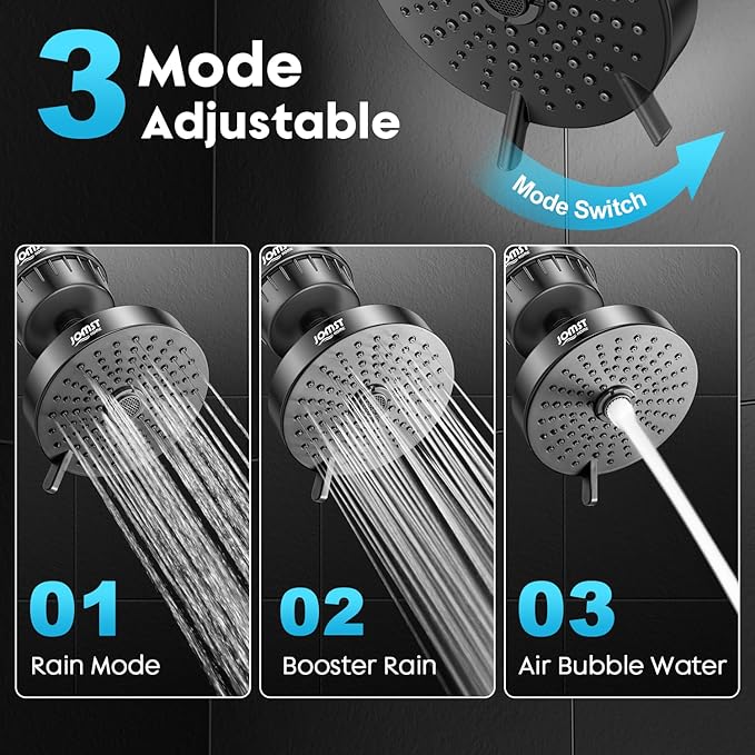 Filtered Shower Head COMBO – for Healthier Skin & Hair | 3 Mode High Pressure Shower Heads with 25-Stage Filtration | Removes 99.947% Chlorine & Heavy Metals | Shower Head ith Filters Set- Black