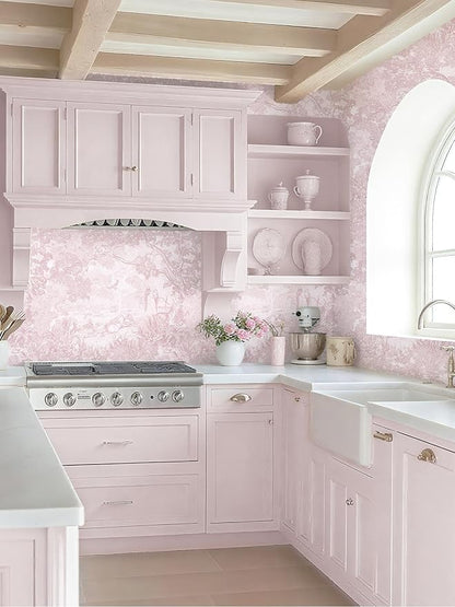 Dimoon 17.3" X 188.9" Peel and Stick Wallpaper Pink White Modern Forest Floral Wallpaper Renter Friendly Waterproof Removable Self Adhesive Wall Paper Bedroom Livingroom Cabinets Vinyl