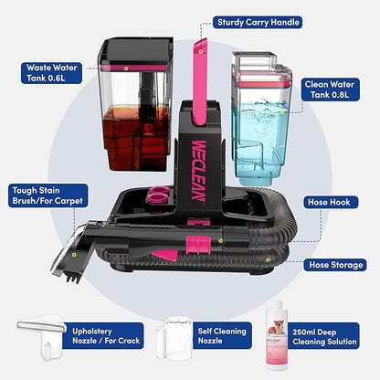 WECLEAN C5 Portable Carpet Cleaner Upholstery Deep Cleaner, Deep Cleaning for Carpet,Car Couch, with Deep Cleaning Solution,Blackpink