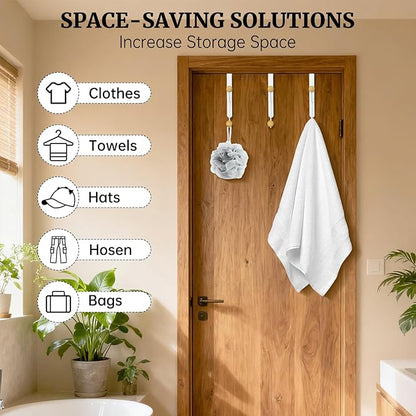 6 PCS Over The Door Hooks,Door Hooks for Hanging Towels,Clothes,Hats,Bags,Back of Door Towel Hanger with Non-Slip Pads,Fits Doors 0.7-1.5" for Bathroom,Bedroom,Closet(White)