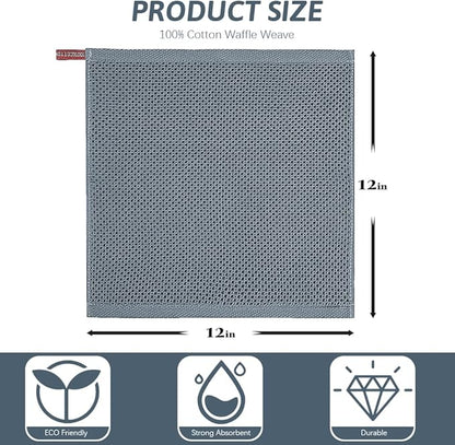 Nialnant 100% Cotton Kitchen Dish Towels,Waffle Weave Dish Cloths for Washing Dishes,Soft Absorbent Dish Rags,Quick Drying Cleaning Rags-12x12 in, 6 Pack