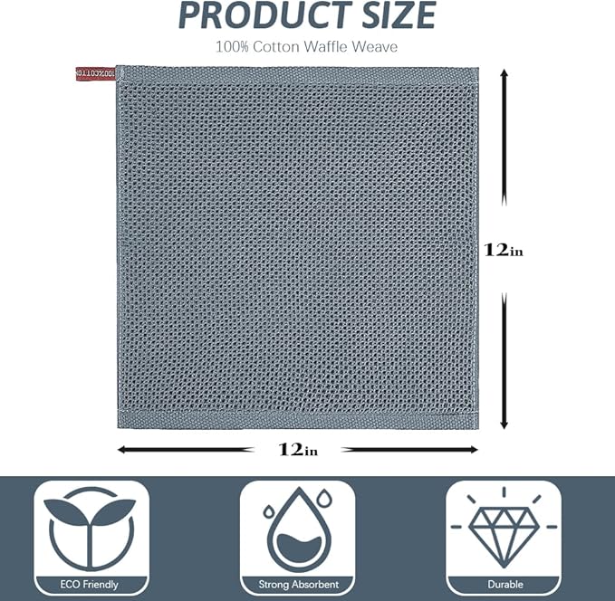 Nialnant Cotton Cleaning Rags,Waffle Weave Kitchen Towels,Absorbent Dish Towels Quick Drying Kitchen Dish Cloths - 12 in x 12 in