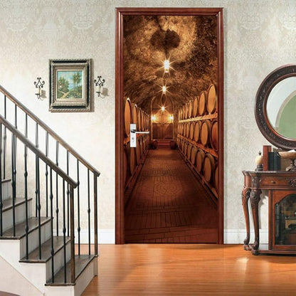 3D Door Stickers Murals Peel and Stick - Wine Cellar Wallpaper Self-Adhesive Decals Removable PVC Waterproof Poster for Bedroom Living Room 33.9" x 78.7"
