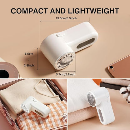 Fabric Shaver, Lint Remover Rechargeable, Electric Portable Sweater Defuzzer Digital LED Display to Remove Pilling for Clothes, Furniture, Sweater, (White with Five Shaver Blades)
