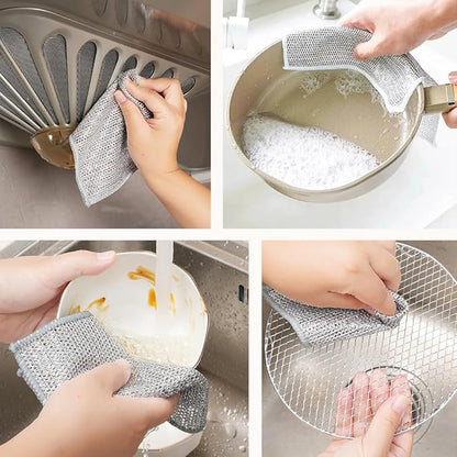 Multipurpose Wire Dishwashing Rags, New Silver Stainless Steel Dishwashing Cloth for Wet and Dry, Reusable Premium Metal Scrubbing Pads Sponge Clean Tool for Home Kitchen (15)