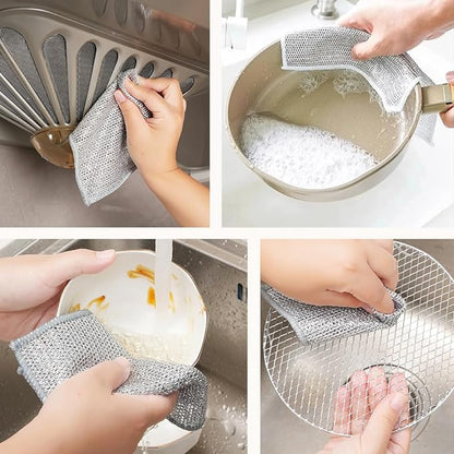 Multipurpose Wire Dishwashing Rags for Wet and Dry, 2024 New Non-Scratch Wire Dishcloth Scrubbing Wire Dishwashing Rag, Reusable Metal Wire Dishwashing Cloth for Home Kitchen Cooktop (10)