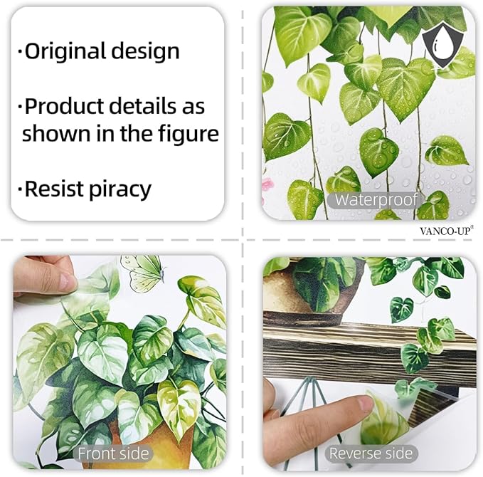 2 Sheets Potted Green Plants Wall Stickers & Murals Peel and Stick Removable Wall Decals Living Room Vinyl 3D Wall Stickers for Bedroom Bathroom Cabinet Vine Wall Clings Decor with Butterflies