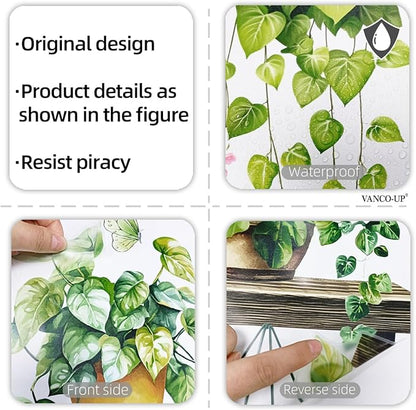 2 Sheets Potted Green Plants Wall Stickers & Murals Peel and Stick Removable Wall Decals Living Room Vinyl 3D Wall Stickers for Bedroom Bathroom Cabinet Vine Wall Clings Decor with Butterflies