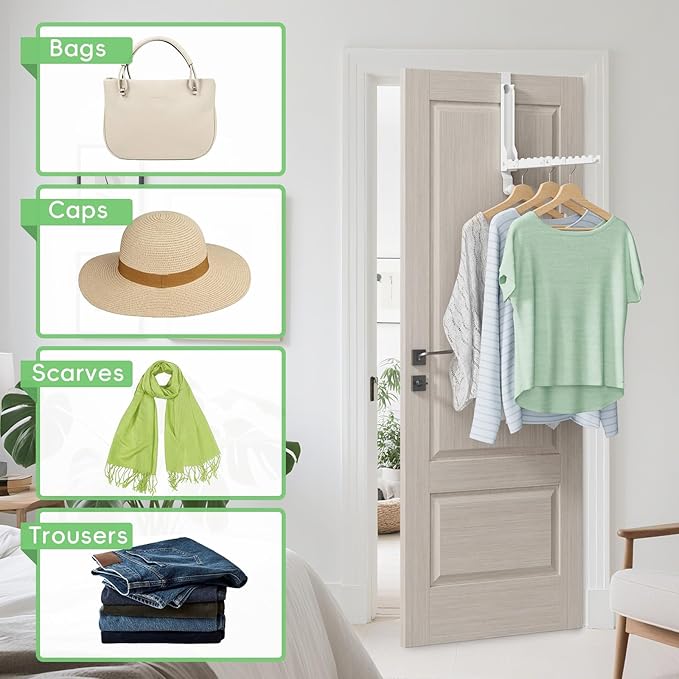 Over The Door Hooks, Extended Over The Door Clothes Hanger with 11 Ridges,Space-Saving Over The Door Drying Rack,Over the Door Hangers for Clothes,Larger Capacity Over The Door Hanger.