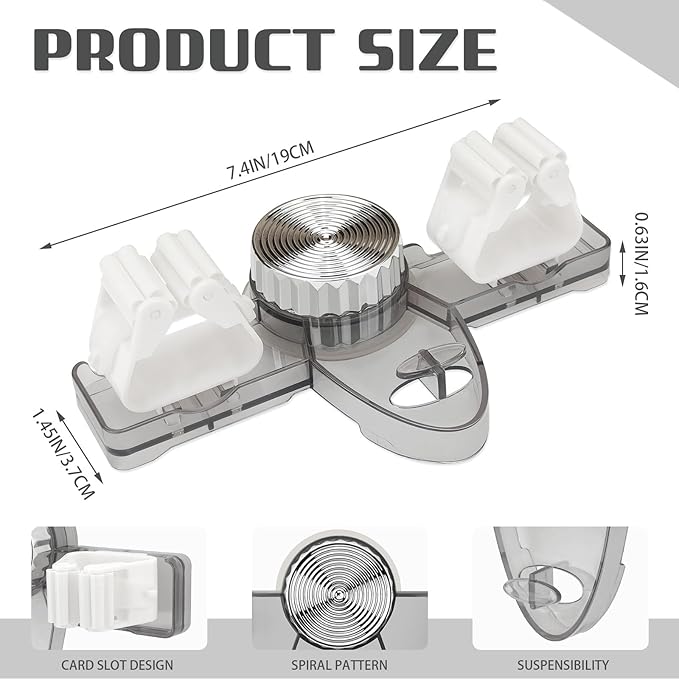 Self Adhesive Broom Holder Wall Mount, No Punching Heavy Duty Broom and Mop Organizer, Non-slip Mop Hanger with 2 Slots & 1 Hook for Bathroom Kitchen Laundry Room, Gray