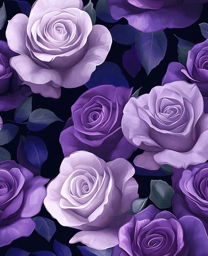 Purple Peel and Stick Wallpaper, Vintage Purple Rose Floral Pattern Wallpapers, Dark Romance Flower Self Adhesive Contact Paper Wall Decor for Bedroom Bathroom Drawer Bookshelf 17.5In x 9.8Ft