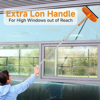 152" Squeegee Window Cleaner 2 in 1 Rotatable Window Cleaning Tool Kit with Extension Pole, Window Washing Equipment with Bendable Head for Indoor/Outdoor Window and Car Glass