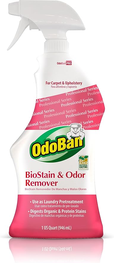 OdoBan Professional Cleaning BioStain and Odor Remover for Carpet and Upholstery, Made in the USA, 32 oz Ready-to-Use Spray 2-Pack