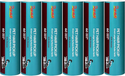 8 inch Extra Sticky Lint Roller Refill for Scotch-Brite Pet Hair Pickup Extra Sticky Large Lint Roller 6 Refills 60 Easy-Tear Adhesive Sheets per Refill 360 Sheets Total