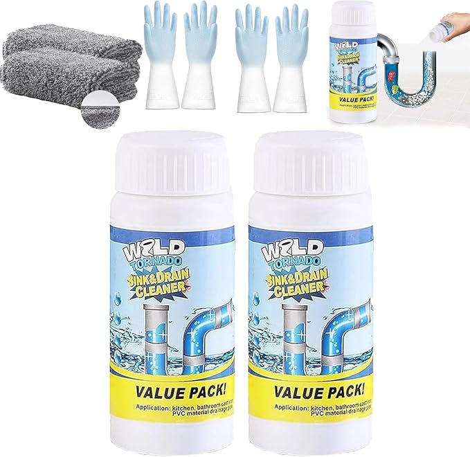 Powerful Sink and Drain Cleaner, Portable Powder Cleaning Tool for Kitchen Toilet Pipe, Unscented, Solid, Removes Clog, Eliminates Odor