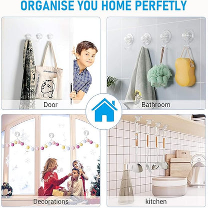 Quntis Wreath Hanger 6 Pack - Clear Plastic Suction Cup Hooks, Reusable, Waterproof Vacuum Suction Hooks for Shower Wall, Window, Towel, Loofah, Soap Bag, Christmas Decor