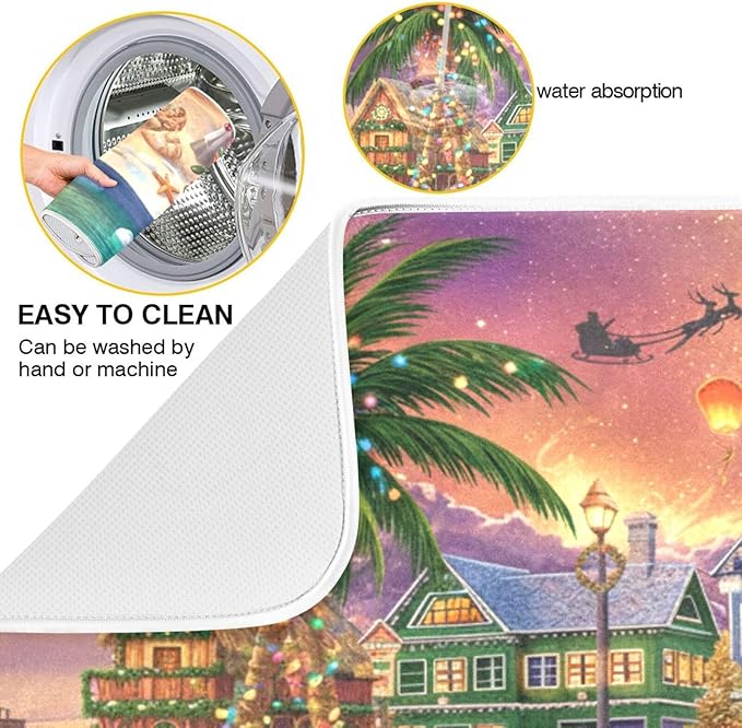 Absorbent Dish Drying Mat Christmas Tree Kitchen Counter Mat Protector,Reversible,Medium 18 x 16 Inches