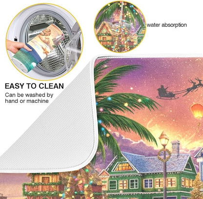 Absorbent Dish Drying Mat Christmas Tree Kitchen Counter Mat Protector,Reversible,Medium 18 x 16 Inches