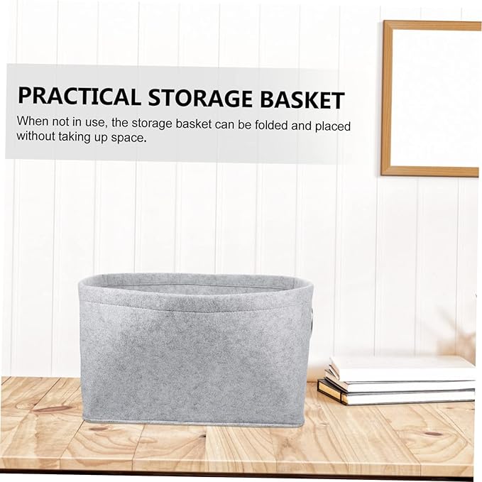 Hemobllo Felt Storage Basket Large Capacity Multi Purpose Organizer for Clothes and Sundries Lightweight Laundry Hamper for Home Bathroom Bedroom Light Gray